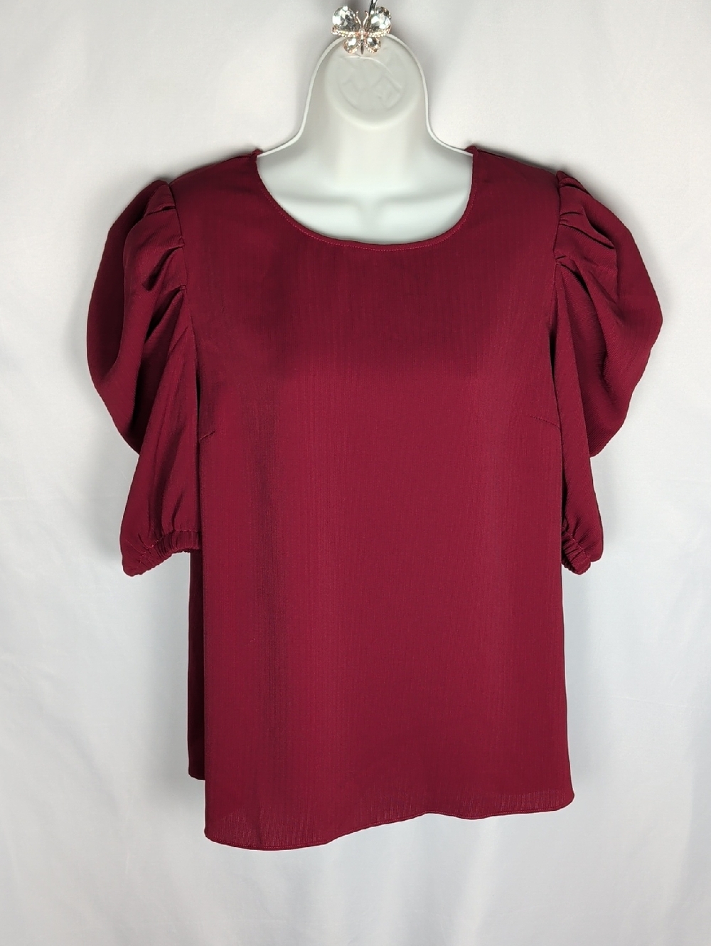 English Factory Women's Red Pleated Puff Sleeve Top Size L